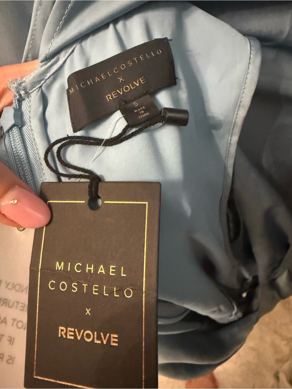 Michael Costello Revolve Blue Satin Colette Dress in S New - Picture 5 of 5